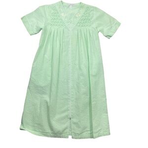 Miss Elaine Small Green Whtie Duster‎ Full Zip Cotton Poly Blend